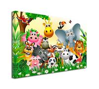 DECLINA, Tableau décoratif, Toile murale, Tableau chambre d'enfant, Tableau toile déco Les animaux rigolos de la jungle, 120x80 cm