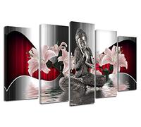 DECLINA, Tableau décoratif, Toile Murale, Tableau Salon Deco, Tableau Toile Deco Zen Bouddha 150x80 cm Rouge