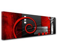 DECLINA Tableau Decoration Abstraite panoramique - Impression sur Toile Abstrait décoration Murale - Déco Maison, Cuisine, Salon, Chambre Adulte - Rouge 150x60 cm