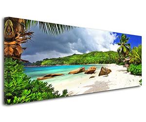DECLINA, tableau decoration murale salon moderne, cadres decoratif mural, Tableau deco photo PAYSAGE DES SEYCHELLES 100x35 cm