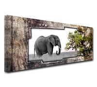 DECLINA, Tableau Decoration Murale Salon Moderne, Cadres decoratif Mural, Tableau Toile Panorama Paysage Africain ÉLÉPHANT 120x50 cm