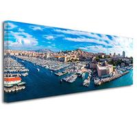 DECLINA Tableau Design Panoramique Ville de Marseille - Impression Photo Ville sur Toile décoration Murale Paysage - Déco Maison, Cuisine, Salon, Chambre Adulte - Multicouleur 120x50 cm