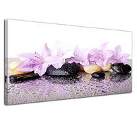 DECLINA Tableau Fleurs et Galet - Impression sur Toile décoration Murale Zen - Déco Maison, Cuisine, Salon, Chambre Adulte - Rose 60x30 cm