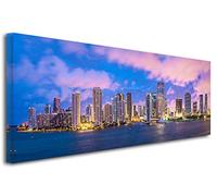 DECLINA Tableau Grand Format Panoramique Miami - Impression photo ville sur toile décoration murale paysage - Déco maison, cuisine, salon, chambre adulte - Multicouleur 80x30 cm