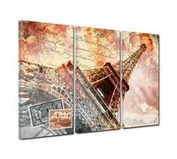 DECLINA Tableau grand format, reproduction tableau sur toile, décoration salon, toile moderne, Tableau triptyque design Carte Postale Paris 120x80 cm Multicouleur