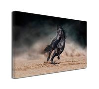 DECLINA, tableau imprimé XXL, tableau animaux, toile grand format, Tableau déco toile Cheval Noir au galop, 80x50 cm