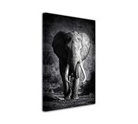 DECLINA Tableau intissée L'éléphanteau en Noir et Blanc - Impression Photo Animaux sur Toile décoration Murale - Déco Maison, Cuisine, Salon, Chambre Adulte - Noir et Blanc 50x80 cm