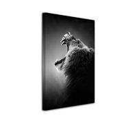 DECLINA Tableau Moderne Rugissement du Lion - Impression Photo Animaux sur Toile décoration Murale - Déco Maison, Cuisine, Salon, Chambre Adulte - Noir et Blanc 50x80 cm