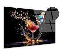 DECLINA, Tableau mural verre cocktail et papillon, Impression moderne sur verre acrylique, déco murale design cuisine, salon ou bar, cadre artistique coloré pour une ambiance festive et tendance