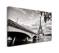 DECLINA Tableau Noir et Blanc la Tour Eiffel - Impression photo ville sur toile décoration murale paysage - Déco maison, cuisine, salon, chambre adulte - Multicouleur 80x50 cm