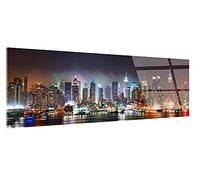 DECLINA, tableau panorama New York by Night, tableau décoratif moderne, impression sur verre acrylique, décoration murale nocturne, photo skyline illuminé, art urbain, cadre mural design