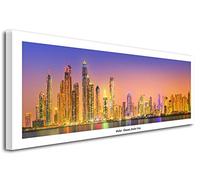 DECLINA Tableau Panoramique Dubai Sunset - Impression Photo Ville sur Toile décoration Murale Paysage - Déco Maison, Cuisine, Salon, Chambre Adulte - 100x35 cm