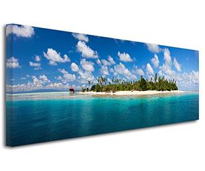 DECLINA Tableau panoramique ILE DESERTE - Impression Photo Paysage sur toile décoration murale - Déco maison, cuisine, salon, chambre adulte - 120x50 cm