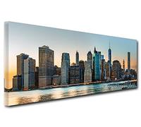 DECLINA Tableau Panoramique New York City Skyline - Impression photo ville sur toile décoration murale paysage - Déco maison, cuisine, salon, chambre adulte - Multicouleur 120x50 cm
