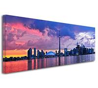 DECLINA Tableau Panoramique Ville de Toronto Canada - Impression Photo Ville sur Toile décoration Murale Paysage - Déco Maison, Cuisine, Salon, Chambre Adulte - Multicouleur 100x35 cm
