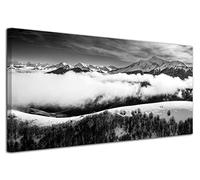 DECLINA Tableau paysage, decoration murale salon moderne, cadre noir et blanc, Tableau déco toile Iraty, 60x30 cm