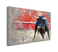 DECLINA Tableau Peinture Taureau dans l'arene - Impression Photo Animaux sur Toile décoration Murale - Déco Maison, Cuisine, Salon, Chambre Adulte - Multicouleur 50x30 cm