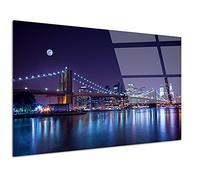 DECLINA, tableau pont de Brooklyn de nuit, cadre photo design, impression sur verre acrylique, décoration murale urbaine, tableau paysage nocturne, art contemporain