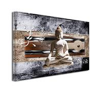 DECLINA Tableau Statue DE Bouddha Asiatique imprimé - Impression sur Toile décoration Murale Zen - Déco Maison, Cuisine, Salon, Chambre Adulte - Marron 80x50 cm