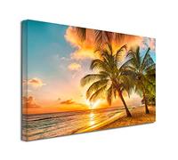 DECLINA Tableau Sunset Palmiers Couleur vive - Impression Photo Paysage sur toile décoration murale - Déco maison, cuisine, salon, chambre adulte - 50x30 cm