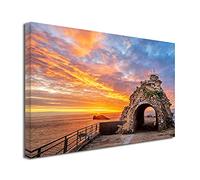 DECLINA Toile imprimée Paysage, Tableau décoration Murale, Photo sur Toile Grand Format, Tableau déco Toile Rocher de la Vierge Biarritz, 100x60 cm