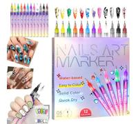 Declrationun 12 Colors Nail Art Pens Set, Nail Art Markers for Gel Nails, Nails Art Marker Pens, 3D Nail Polish Pen for Graffiti Dotting Drawing Painting Point Liner (1PC)