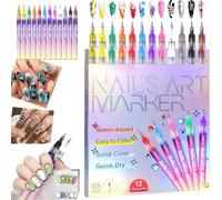 Declrationun 12 Colors Nail Art Pens Set, Nail Art Markers for Gel Nails, Nails Art Marker Pens, 3D Nail Polish Pen for Graffiti Dotting Drawing Painting Point Liner (2PCS)