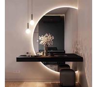 Decmiroor 130cm Grand Demi-Cercle Miroir de Salle de Bain LED Miroir de Courtoisie Mural avec Éclairage Dimmable, Désembuage, Demi Lune Miroir Pleine Longueur(Cut Right,100cmx70cm)