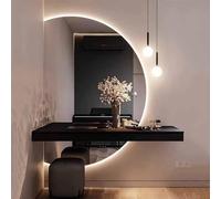 Decmiroor 130cm Grand Demi-Cercle Miroir de Salle de Bain LED Miroir de Courtoisie Mural avec Éclairage Dimmable, Désembuage, Demi Lune Miroir Pleine Longueur(Cut Left,110cmx70cm)