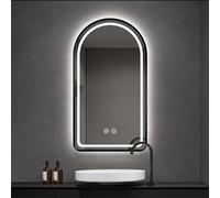 Decmiroor 60 * 100 cm Miroir de Salle de Bain Doré avec Éclairage, 3 Couleurs, Français LED Miroir Cosmétique Arqué, Anti-buée, Miroir Décoratif avec Cadre en Métal(Black,24 * 48in)