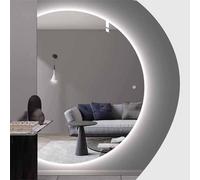 Decmiroor Anti-buée Miroir Mural 130cm Grand Demi-Cercle Miroir de Salle de Bain LED avec Bouton Tactile Rétroéclairé Demi Lune Miroir Pleine Longueur HD Désembuage(Cut Left,35"x51")