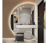 Decmiroor Demi Lune Miroir de Salle de Bain Mural avec Éclairage, Dimmable LED Miroir de Courtoisie Interrupteur Tactile, Anti-buée Antidéflagrant, 110/120/130CM(Left,47inch)