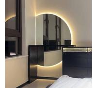 Decmiroor Grand Demi-Cercle Miroir Mural LED 130cm, Dimmable Miroir de Maquillage avec Lumière 3 Couleurs, Anti-buée Miroir for Salle de Bain, Demi Lune(Right Semicircle,39in)