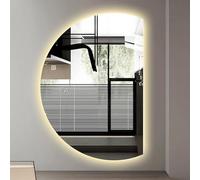 Decmiroor LED Lumineux Miroir de Salle de Bain en Demi-Cercle, Miroir Pleine Longueur Décoration Mural 130*90cm, 3 Couleurs Dimmable et Anti-buée, Intelligent Interrupteur Tactile(Left circle,39"Lx28"