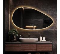 Decmiroor LED Miroir de Vanité Ovale Irrégulier, Miroir de Salle de Bain avec Éclairage 3 Couleurs, Asymétrique Miroir Décoratif Rétro-éclairé, Anti-buée(100 * 60cm(39.4 * 23.6in))