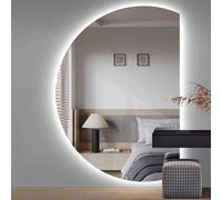 Decmiroor LED Rétro-éclairé Miroir de Salle de Bain Dimmable, Anti-buée Miroir de Vanité Mural, Demi-Cercle Miroir Pleine Longueur Décoration, 3 Couleurs de Lumière(Left,43"/110cm)
