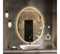 Decmiroor Miroir de Courtoisie LED, Anti-buée Miroir de Salle de Bain, Ovale Miroir Rétro-éclairé, sans Cadre Miroir Mural Lumineux, Dimmable 3 Couleurs Lumière 75 * 100cm(32 * 24in)