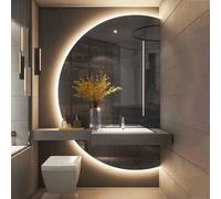 Decmiroor Miroir de Maquillage Lumineux, 3 Couleurs Illumination Miroir Salle de Bain avec éclairage LED, Demi-Cercle Miroir Mural Anti-Buée, Interrupteur Tactile(Left Half,130cm)