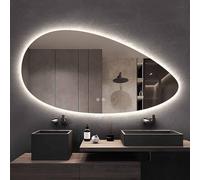 Decmiroor Miroir de Salle de Bain Ovale Asymétrique, LED Illumination Miroir Décoration Irrégulier, Miroir de Vanité Mural Rétroéclairé, 3 Couleurs de Lumière, Anti-buée(120cm*60cm)