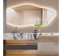 Decmiroor Miroir Décoratif Asymétrique à LED, Salle de Bain Miroir de Maquillage Mural, Réglable 3000/4000/6000 K, Intensité Variable, Anti-buée, Interrupteur Tactile(Cut Left,100x60cm)