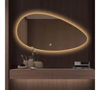Decmiroor Miroir Éclairé Ovale Irrégulier 60 * 100cm, Miroir de Salle de Bain Moderne Asymétrique, LED Miroir de Vanité Mural Rétro-éclairé, 3 Couleurs Dimmable(60cmx120cm)