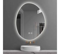 Decmiroor Miroir Lumineux LED Ovale Irrégulier, LED 3 Couleurs Dimmable Miroir de Courtoisie, 75 * 100 cm Asymétrique Miroir de Salle de Bain Mural Rétro-éclairé(40 * 60cm(15.7 * 23.6in))