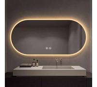 Decmiroor Miroir Mural de Salle de Bain à LED avec Éclairage, Intensité Variable, Miroir Cosmétique Lumineux avec 3 Couleurs de Lumière Réglable, Anti-buée, Ovale Incassable(Frosted Edge,32x51inch)
