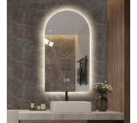 Decmiroor Miroir Mural de Salle de Bain avec Éclairage, Mode Arqué Miroir de Courtoisie à LED, 3 Couleurs de Lumière Dimmable, Anti-buée Tactile, 80cm-130cm(32x51in/80x130cm)