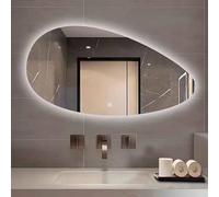 Decmiroor Miroir Mural Ovale Irrégulier avec Éclairage LED, Dimmable Miroir de Salle de Bain de Maquillage, Asymétrique Miroir Rétro-éclairé Décoration, 3 Couleurs(80 * 50cm)