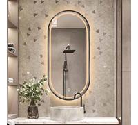 Decmiroor Miroir Ovale à LED pour Salle de Bain, Ovale Miroir Décoration avec Lumière Avant et Rétro-éclairé, 3 Couleurs, Désembuage, Cadre en Métal, Noir/Doré(Black,50 * 80cm)
