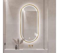 Decmiroor Miroir Ovale à LED pour Salle de Bain, Ovale Miroir Décoration avec Lumière Avant et Rétro-éclairé, 3 Couleurs, Désembuage, Cadre en Métal, Noir/Doré(Gold,50 * 80cm)