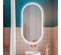 Decmiroor Ovale Miroir Mural à LED, 80-130cm Miroir de Salle de Bain avec Éclairage Dimmable, Désembuage avec Commande par Effleurement, sans Cadre, pour Couloir Entrée(Frosted Edge,40x24inch)