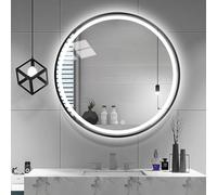Decmiroor Rond Miroir Mural de Salle de Bain avec Éclairage, Anti-buée, 50-100cm Miroir Lumineux Tricolore pour Maquillage, Commode, Dimmable Illumination (Black,32in)