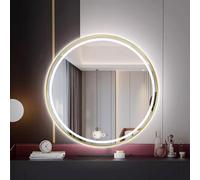 Decmiroor Rond Miroir Mural de Salle de Bain avec Éclairage, Anti-buée, 50-100cm Miroir Lumineux Tricolore pour Maquillage, Commode, Dimmable Illumination (Gold,20in)